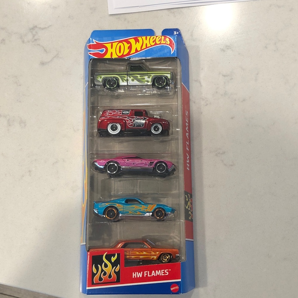 Mattel Hot Wheels Flames Die-Cast Car Set - Green, Red, Pink, Blue, Orange